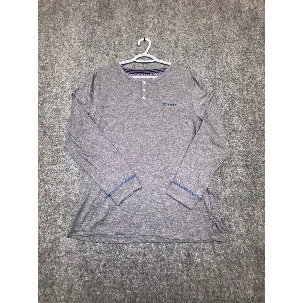 Ted Baker Mens Grey Henley Long Sleeve Shirt Dressed to Chill Large L Logo Top